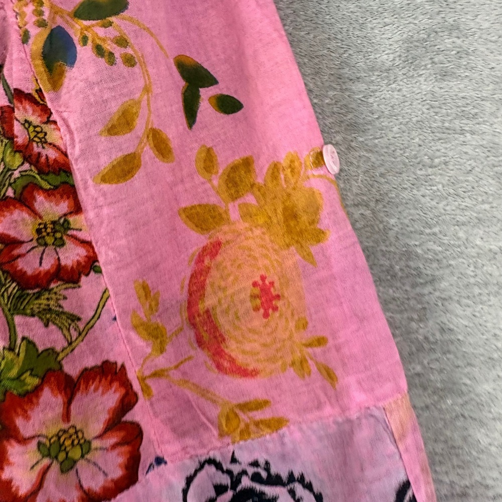 Vintage Goa Womens S Pink Floral Tunic Pintuck Cotton Boho Patchwork Top Rolltab - Picture 4 of 13